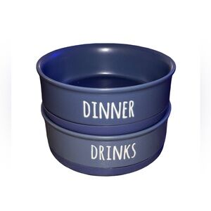Bone Dry Ceramic Pet Bowl Set 2 Piece Dinner Drink Blue Medium